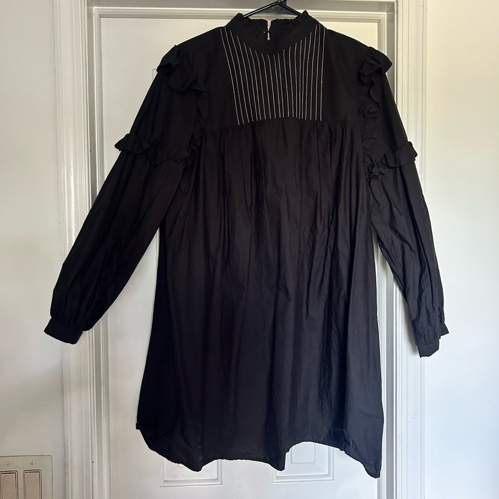 Topshop Black Ruffle Trim Babydoll Dress